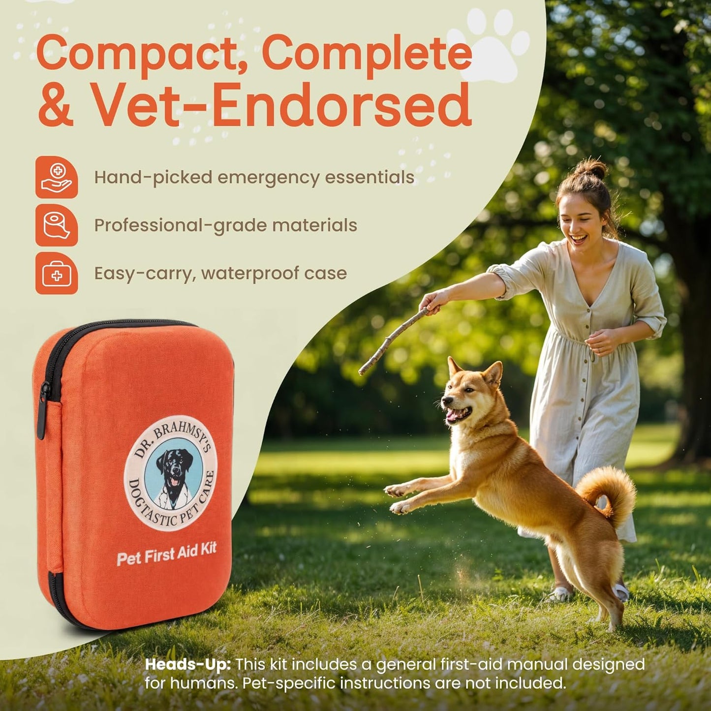 Dr Brahmsy’s Pet First Aid Kit for Dogs and Cats - Vet-Approved Essential Survival and Emergency Supplies for Home, Travel, Camping, Hiking - Packed in a Portable Waterproof Pouch - 45-Piece Set