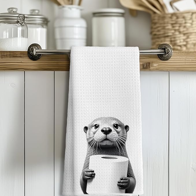 Funny Otter Hand Towels for Bathroom Decor, Sea Otter Gifts, Kids Bathroom Hand Towels, Otter Lover Gifts, Funny Kitchen Towels, 16x24 Inches