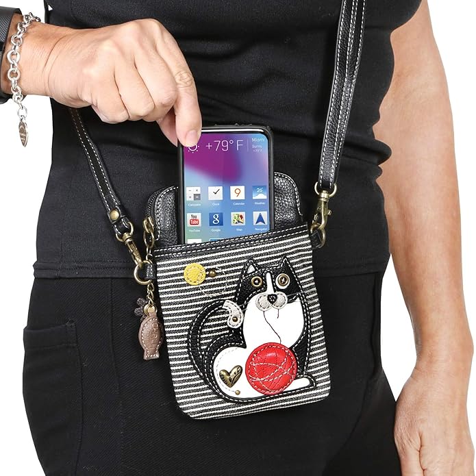 CHALA Cell Phone Crossbody Purse-Women PU Leather/Canvas Multicolor Handbag with Adjustable Strap