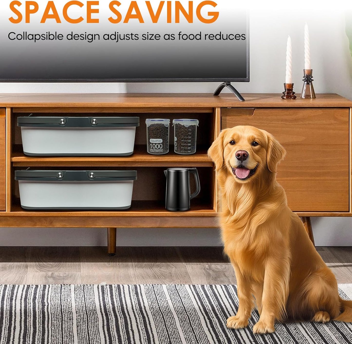 35lbs Dog Food Storage Container, Collapsible Dog Food Container, Wheels, Handle, Airtight Pet Food Storage Container, Scoop, 2L Small Dry Food Pail For Dog Cat Bird Food