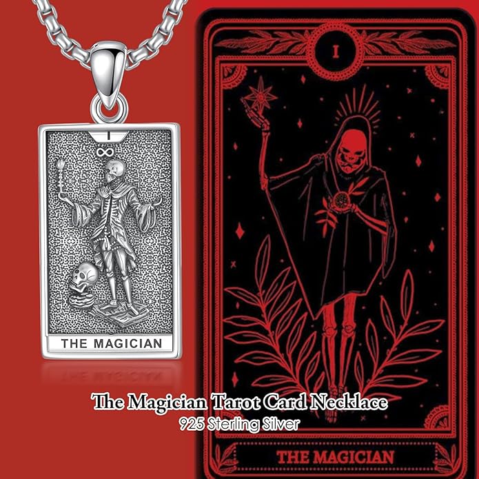 PELOVNY Tarot Card Necklace 925 Sterling Silver Skeleton Necklace The Sun Moon Star Strength Lovers Death Devil Fool Tarot Jewelry Christmas Birthday Gifts for Men Women Unisex