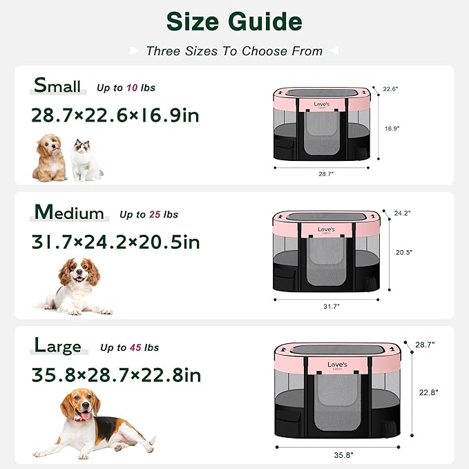 Love's cabin Pet Puppy Dog Playpen, Large Dog Tent Crates Cage Indoor/Outdoor, Portable Exercise Playpen for Cat, Foldable Pop Up Dog Kennel Playpen with Carring Case (L, Pink)