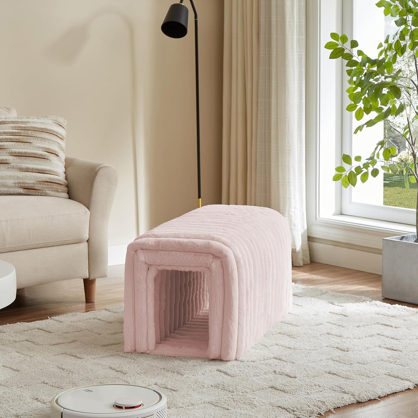 Storage Bench Pet Supplies Corduroy Bench Cat's nest to Hide for The Living Room, Entryway and Bedroom (Pink)
