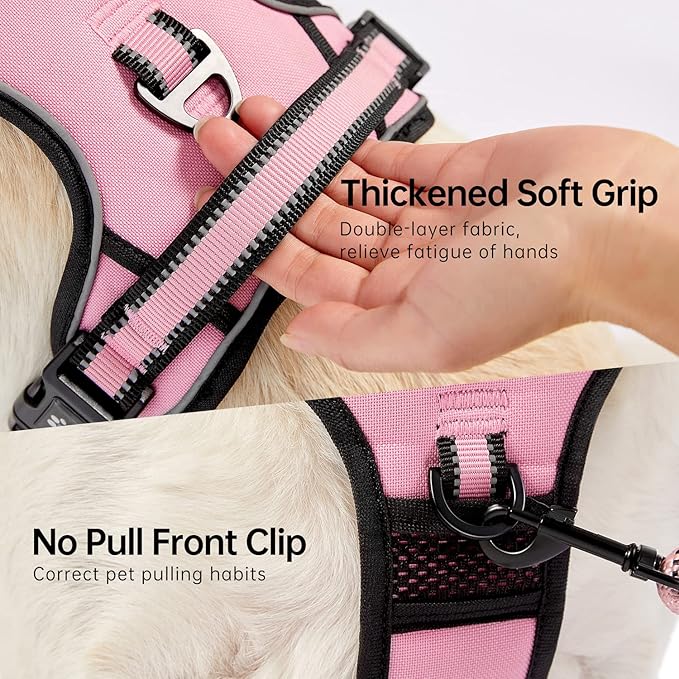 NESTROAD No Pull Dog Harness,Adjustable Oxford Medium Dog Harness with Leash,Reflective No-Choke Pet Vest Harness with Easy Control Soft Handle for Small Medium Large Dogs(M,Pink)