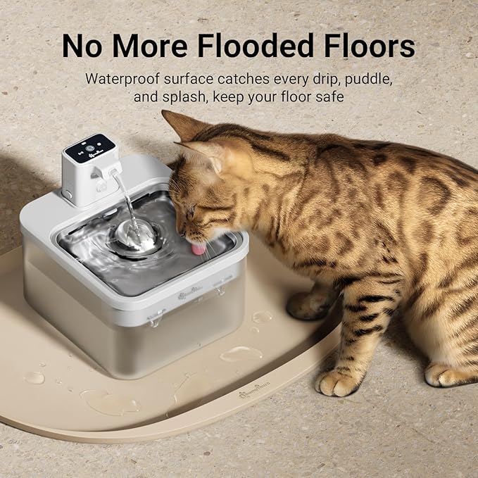 DownyPaws Dog Food Mats for Floors Waterproof, BPA Free Silcone Dog Bowl Mat, Non-Slip Pet Feeding Mat with High Raised Edge, Cat Placemat for Messy Drinkers, 18"×12.5", Almond