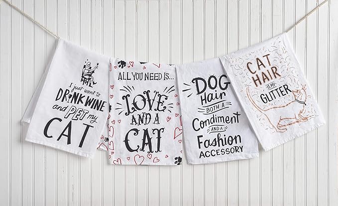 Primitives by Kathy 36922 LOL Made You Smile Dish Towel, 28 x 28-Inches, Drink Wine and Pet My Cat