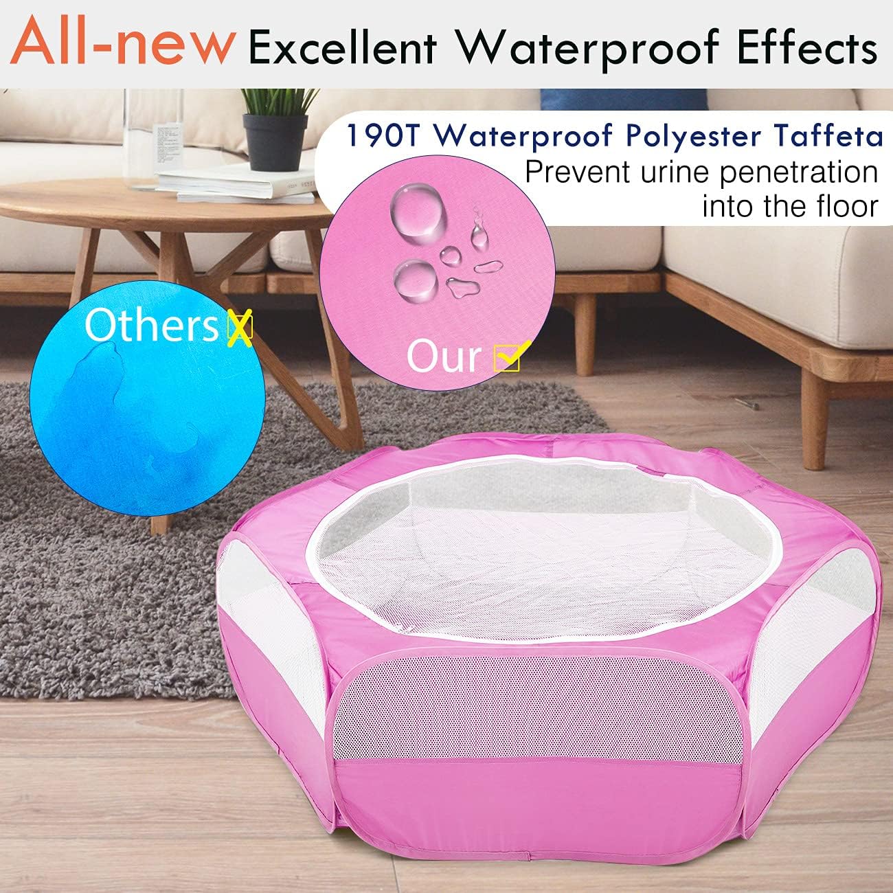 Pawaboo Small Animals Playpen, Waterproof Small Pet Cage Tent with Zippered Cover, Portable Outdoor Yard Fence with 3 Metal Rod for Chick/Kitten/Puppy/Guinea Pig/Rabbits/Hamster/Chinchillas,Magenta