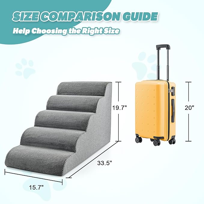 IFNOW Dog Stairs for Small Medium Dogs and Cats 19.7" H, 5-Step Studry Dog Steps for Bed, Couch, High Density Foam Pet Stairs for Dogs to Get on Bed, Non-Slip Balanced Curved Indoor Pet Ramp, Grey