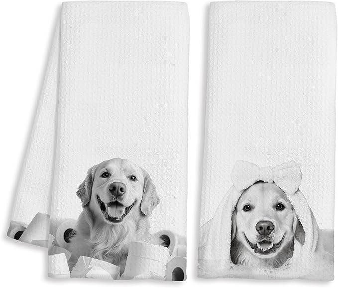 Funny Golden Retriever Decor Bathroom Hand Towels, Gifts for Golden Retriever Lovers, Cute Dog Hand Towels for Kids Bathroom Washroom Restroom, 16x24 Inch Set of 2