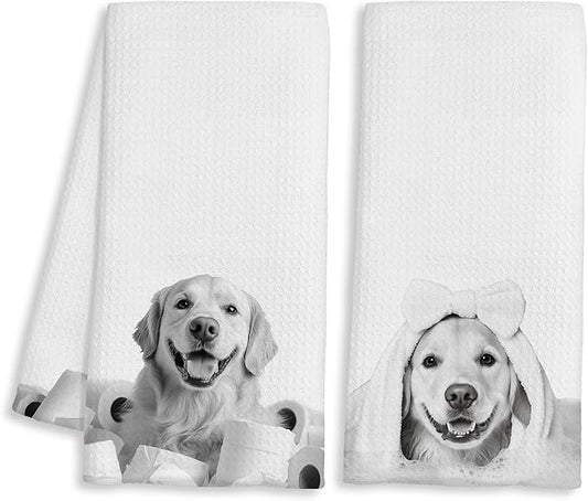 Funny Golden Retriever Decor Bathroom Hand Towels, Gifts for Golden Retriever Lovers, Cute Dog Hand Towels for Kids Bathroom Washroom Restroom, 16x24 Inch Set of 2