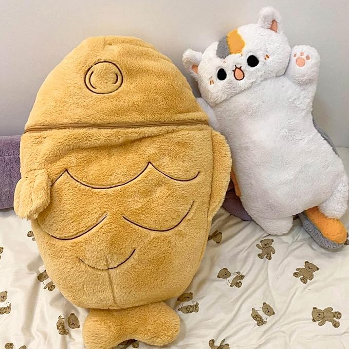 Ditucu 23.6 inch Taiyaki Cat Plush Pillow Cute Kitten Inside Fish 2 in 1 Soft Stuffed Animal Plushies Toys with Outfit Sleeping Doll Gifts for Girls Boys