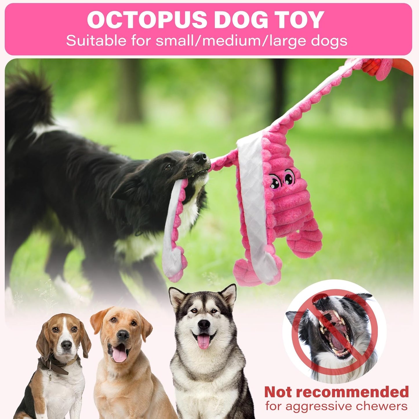 Prime Pets Dog Toys for Large Dogs, 27” Extra Large Plush Octopus Dog Toy, Squeaky Dog Toys, Tug of War Pet Toy for Small Medium Large Dogs, Rose Red