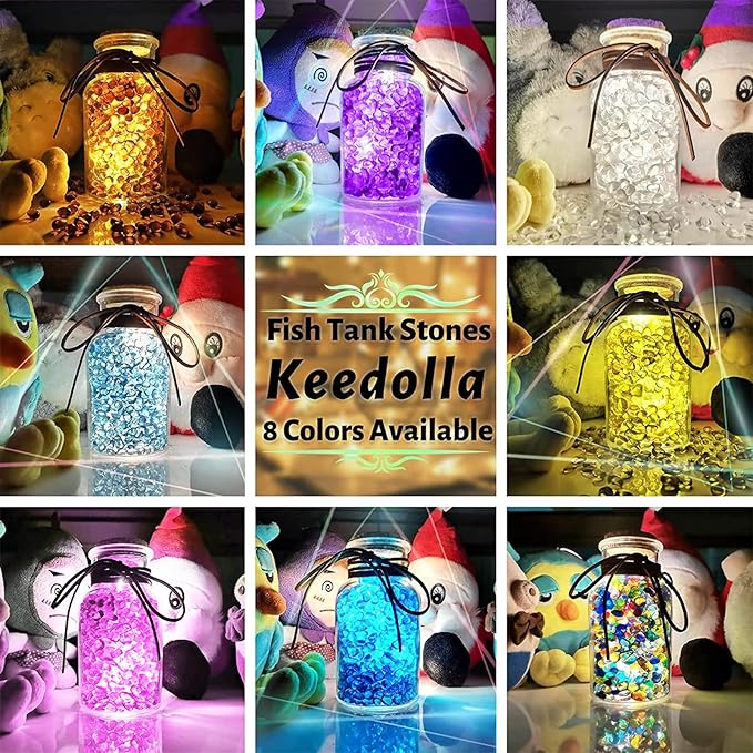 Keedolla 15 Oz Blue Mix Aquarium Glass Pebbles Stones Fish Tank Rocks Gravel, Aquarium Rocks Glass Gems Stones for Crafts, Vase Fillers, Garden, Succulent Plants Decor