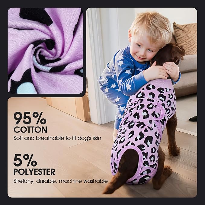 FUAMEY Recovery Suit for Dogs After Surgery,Soft Breathable Dog Bodysuit E-Collar & Cone Alternative Surgical Suit,Male Female Dog Neuter Spay Suits Anti Licking Wounds Onesie Purple Leopard L