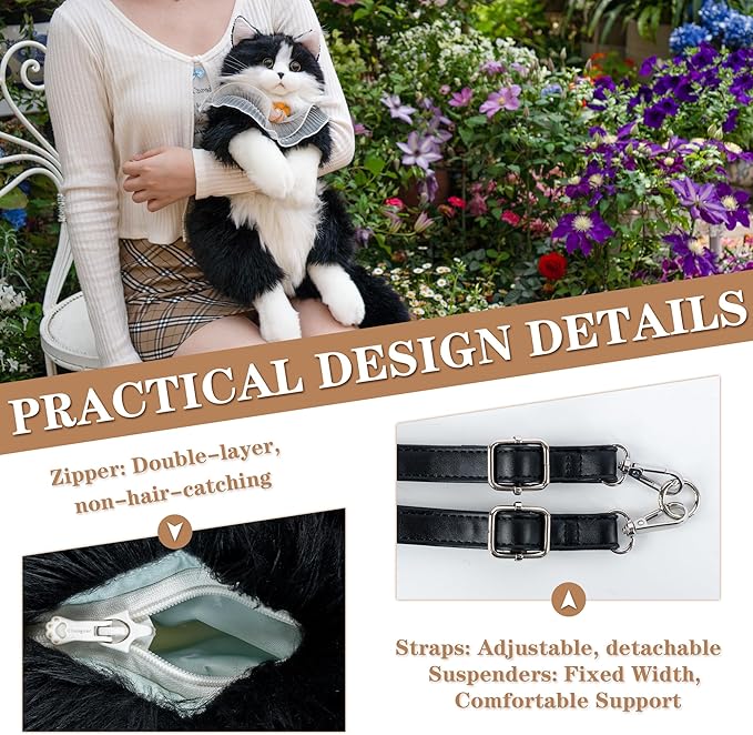 Chongker Stuffed Animals Backpack - Cute Cat plush Backpack Toy, Handcrafted Realistic Cat Shaped Backpack, Heartwarming Surprise Idea, Companionship Stuffed Cat, Large Black Cat