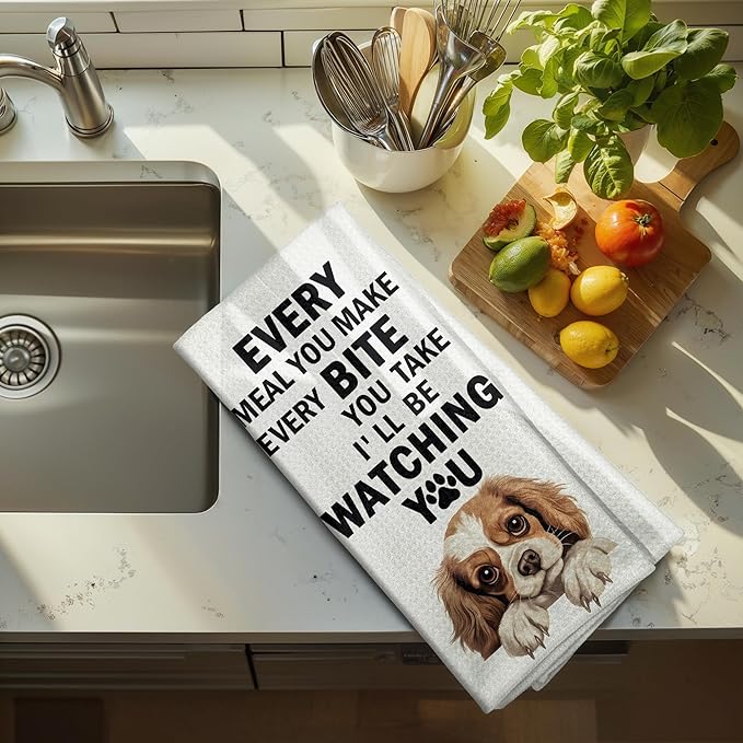 Cavalier King Charles Spaniel Mom Lover Gifts Kitchen Towels, Funny Dog Dish Hand Towels for Kitchen and Bathroom Decorative, Funny Every Meal You Make Dog Kitchen Decor, 16x24 Inch