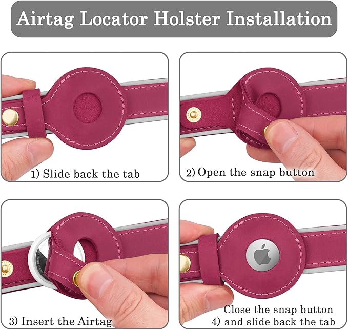 OOPSDOGGY Reflective Geniune Leather Airtag Dog Collar Soft Padded Collars for Small Medium Large Breed Dogs Puppy, 4 Sizes, 7 Colors (Pink, XLarge, 19"-24")