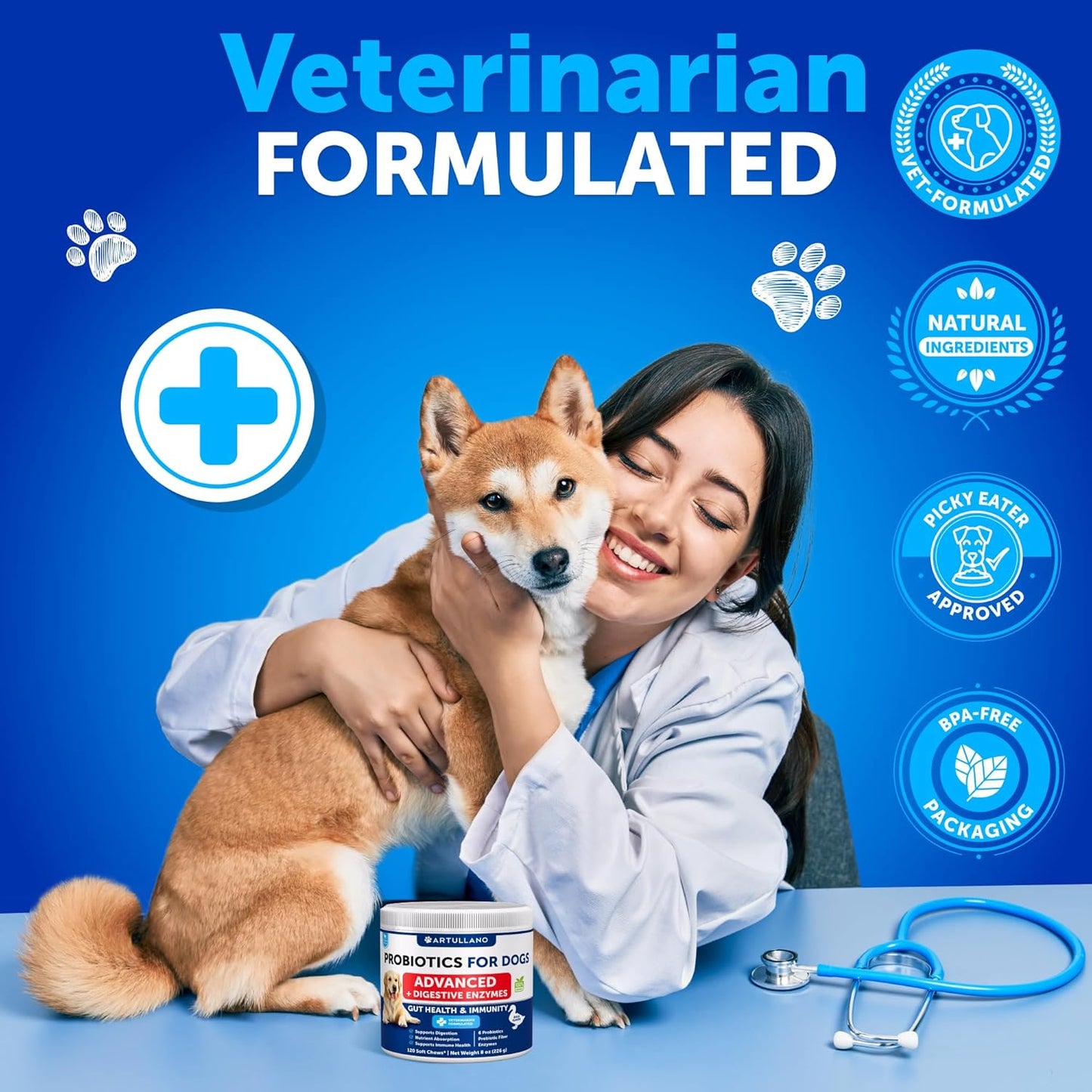 Probiotics for Dogs - Support Gut Health, Itchy Skin, Allergies, Immunity, Yeast Balance - Dog Probiotics and Digestive Enzymes with Prebiotics - Reduce Diarrhea, Gas - 120 Probiotic Chews for Dogs