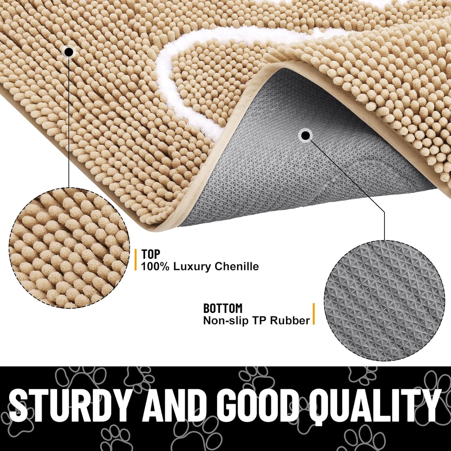 Smiry Dog Door Mat for Muddy Paws, Absorbent Dirt Trapper Non Slip Quick Dry Washable Chenille Mat for Mud Dogs, Entry Rug for Indoor and Outdoor (40x32 Inches, Beige)