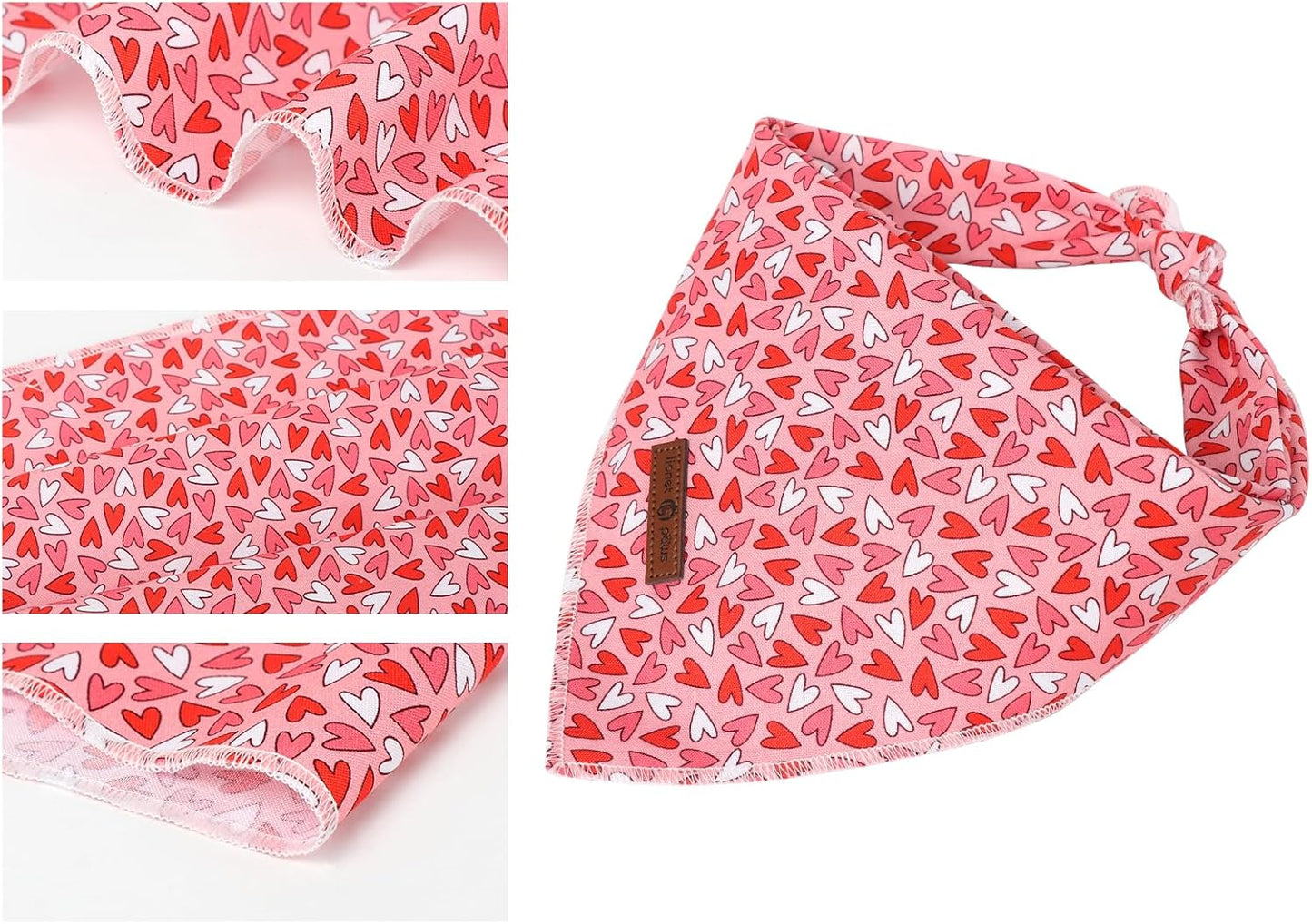 Lionet Paws Valentine Dog Bandana for Small Medium Dogs,Pink Hearts Dog Kerchief Washable Dogs Triangle Bibs Scarf for Girl or Boy