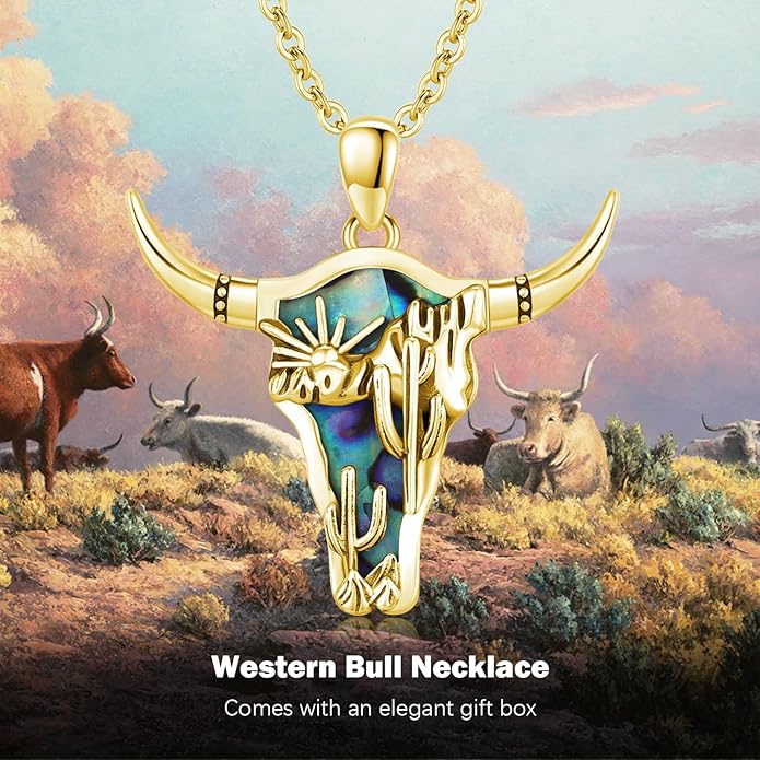 Midir&Etain Western Necklace 925 Sterling Silver Turquoise Pendant Cow Skull/Hat/Tag/Cactus Cowgirl Country Jewelry for Women Men