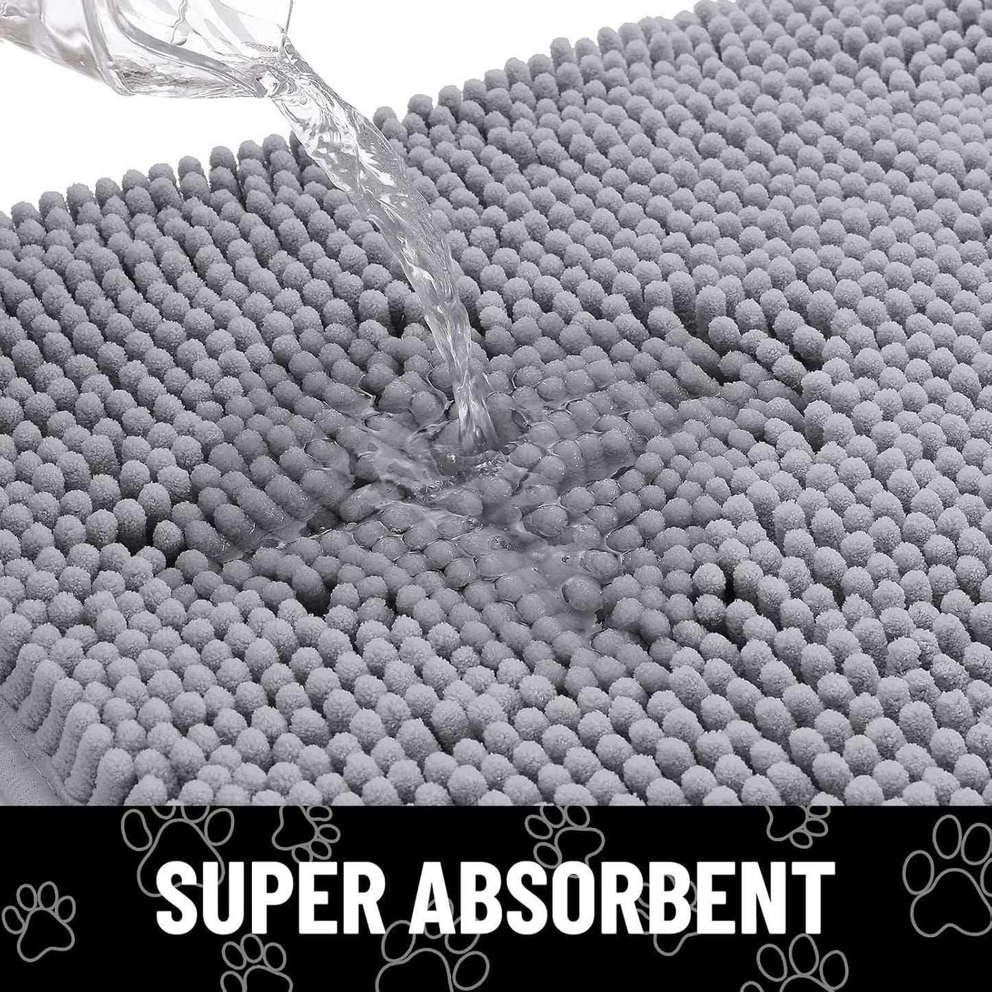 Smiry Dog Door Mat for Muddy Paws, Absorbent Dirt Trapper Non Slip Quick Dry Washable Chenille Mat for Mud Dogs, Entry Rug for Indoor and Outdoor (36x24 Inches, Grey and White)