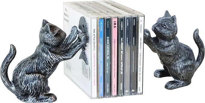 PandS Vintage Cat Decorative Bookends Antique Bookshelf Decor, Cast Iron Book Ends Holders, Gothic Decor for Home & Office Desk, Gift for Cat Lovers