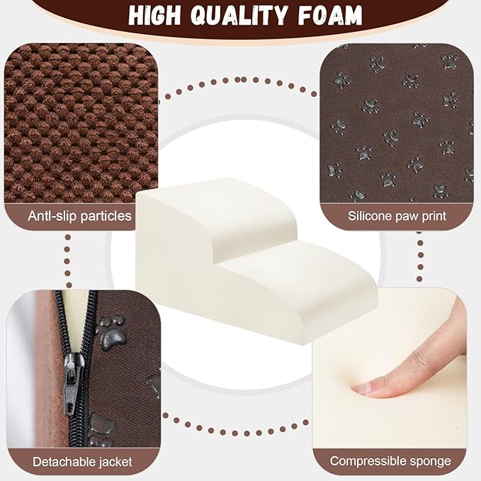 Dog Stairs for Small Dogs - High Density Foam Pet Steps, Extra Wide Dog Ramp with Non-Slip Bottom for High Beds, Couch and Sofa, Best for Dogs Injured, Older Doggy Cats