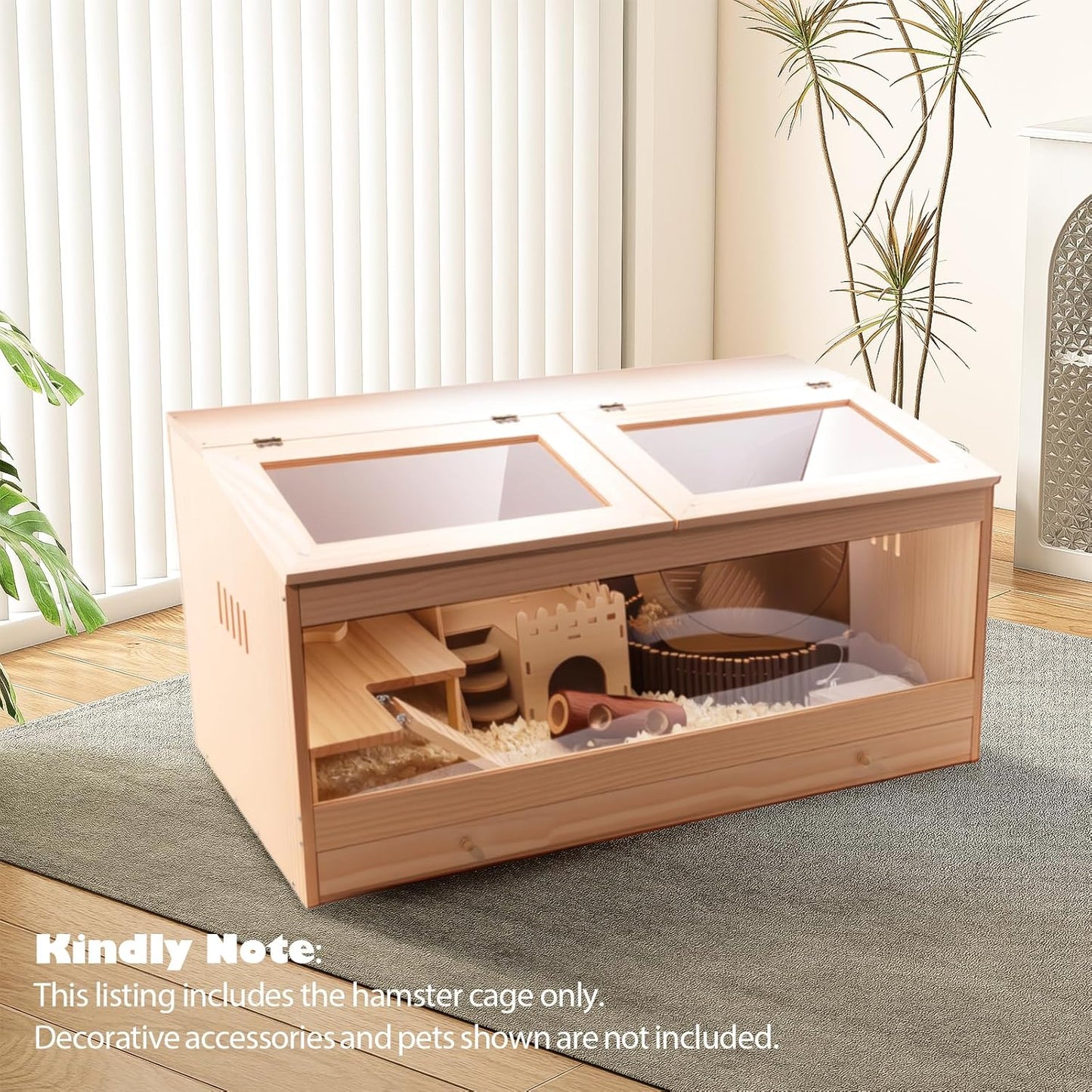 Wooden Hamster Cage with Pull-Out Tray, Small Animal Habitat with Double Skylight Doors for Gerbil, Mouse, Guinea Pig, Rat, No Accessories (31.5" L x 15.7" W x 15.7" H)