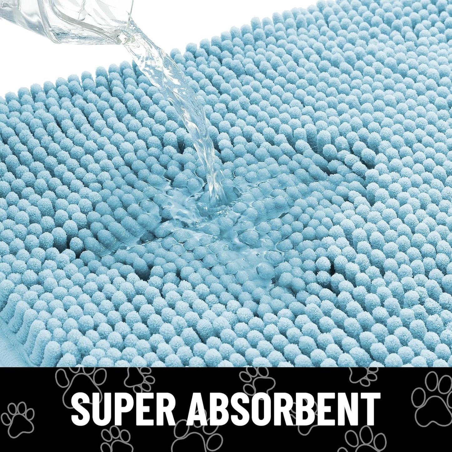 Smiry Dog Door Mat for Muddy Paws, Absorbent Dirt Trapper Non Slip Quick Dry Washable Chenille Mat for Mud Dogs, Entry Rug for Indoor and Outdoor (24x16 Inches, Sky Blue)