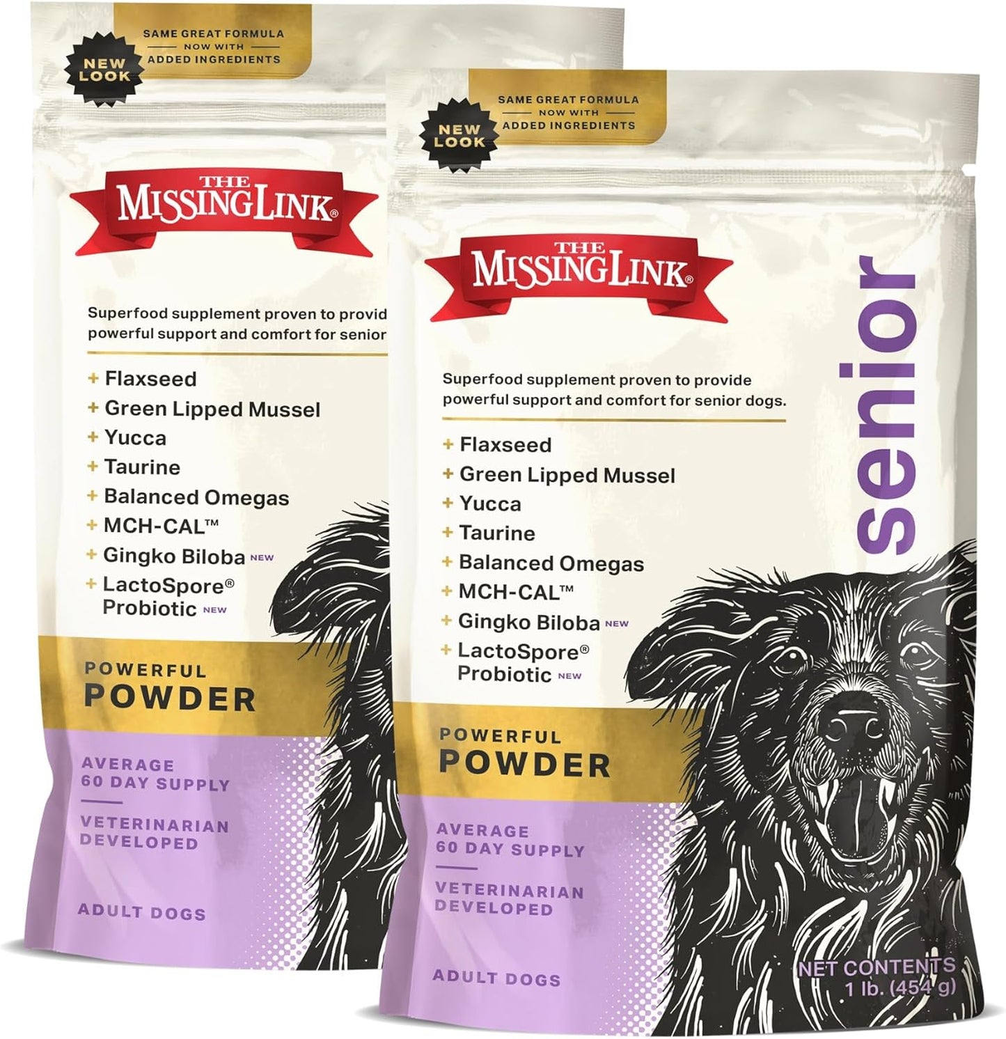 The Missing Link Senior Dog Supplement 1lb Bag 2/Pack - Powerful Powder Supports Bones, Joints, Skin, Coat, Heart, Eyes, Memory & Cognition