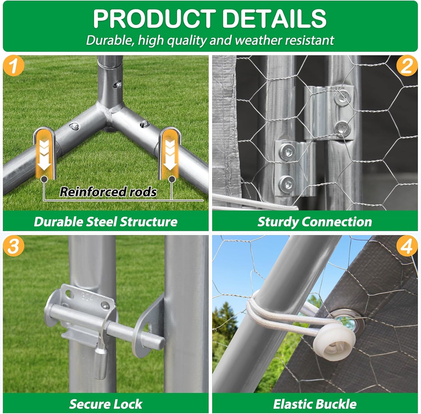 Large Metal Chicken Coop, Walk-in Chicken Run Pen with Waterproof Cover, Spire Roof Poultry Cage Run for Outdoors, Backyard, Farm(9.7'Wx12.99'Lx6.4'H)