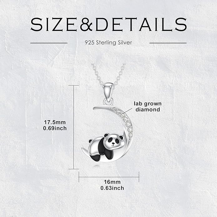 Diamond Black Cat/Red Panda/Sloth/Deer/Unicorn Necklace for Women 925 Sterling Silver Sleeping Animal and Moon Pendant with Lab Grown Diamonds Jewelry Gifts