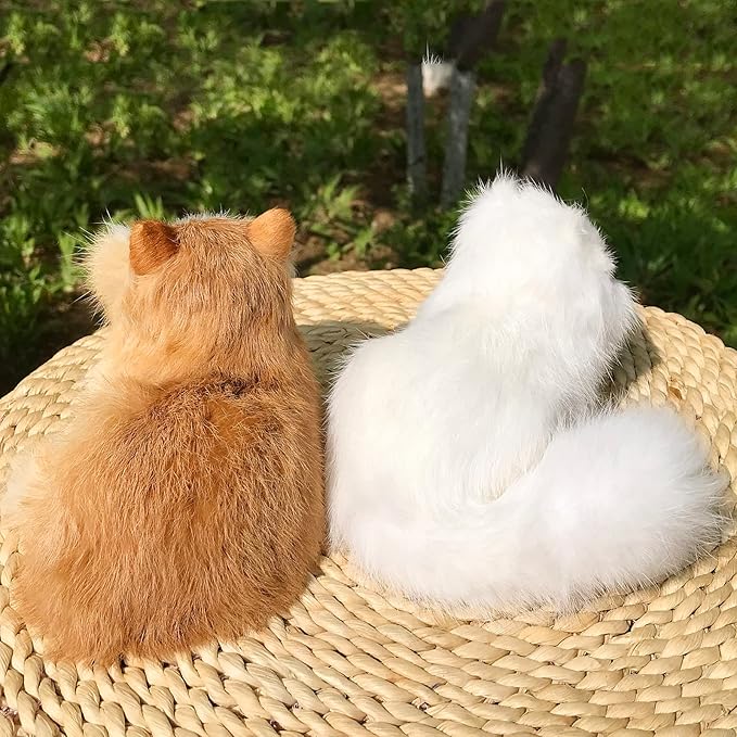 Pack of 2 Realistic Furry Baby Cats Figurines Simulation Kittens/Synthetic Fur Pet Stuffed House Animal Replica/Photo Props/Collectible Gift (Orange+White)