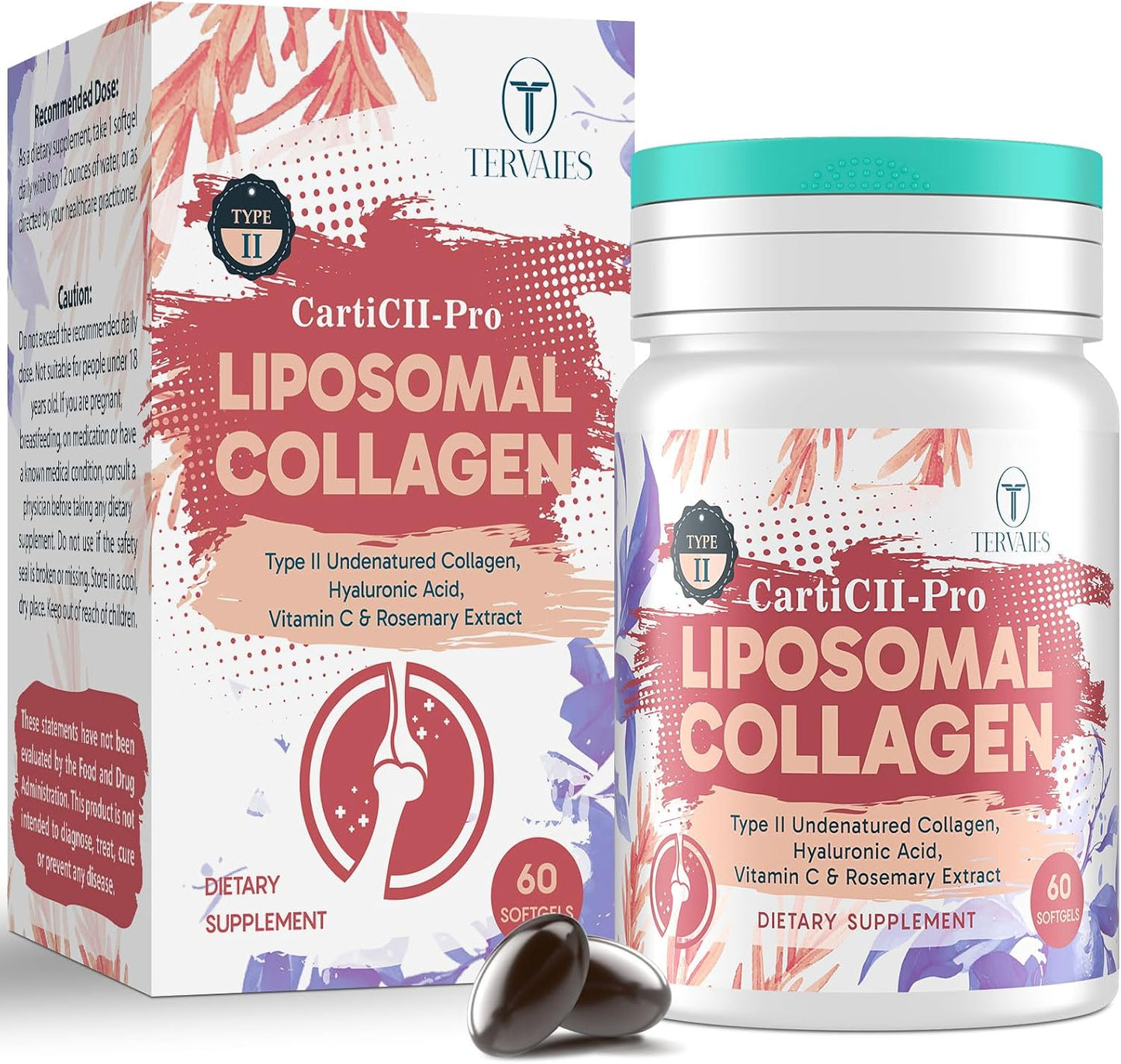 Liposomal Collagen Joint Support Supplement - Undenatured Type II Collagen for Men & Women with Hyaluronic Acid & Vitamin C for Joints Health & Mobility, 180 Softgels