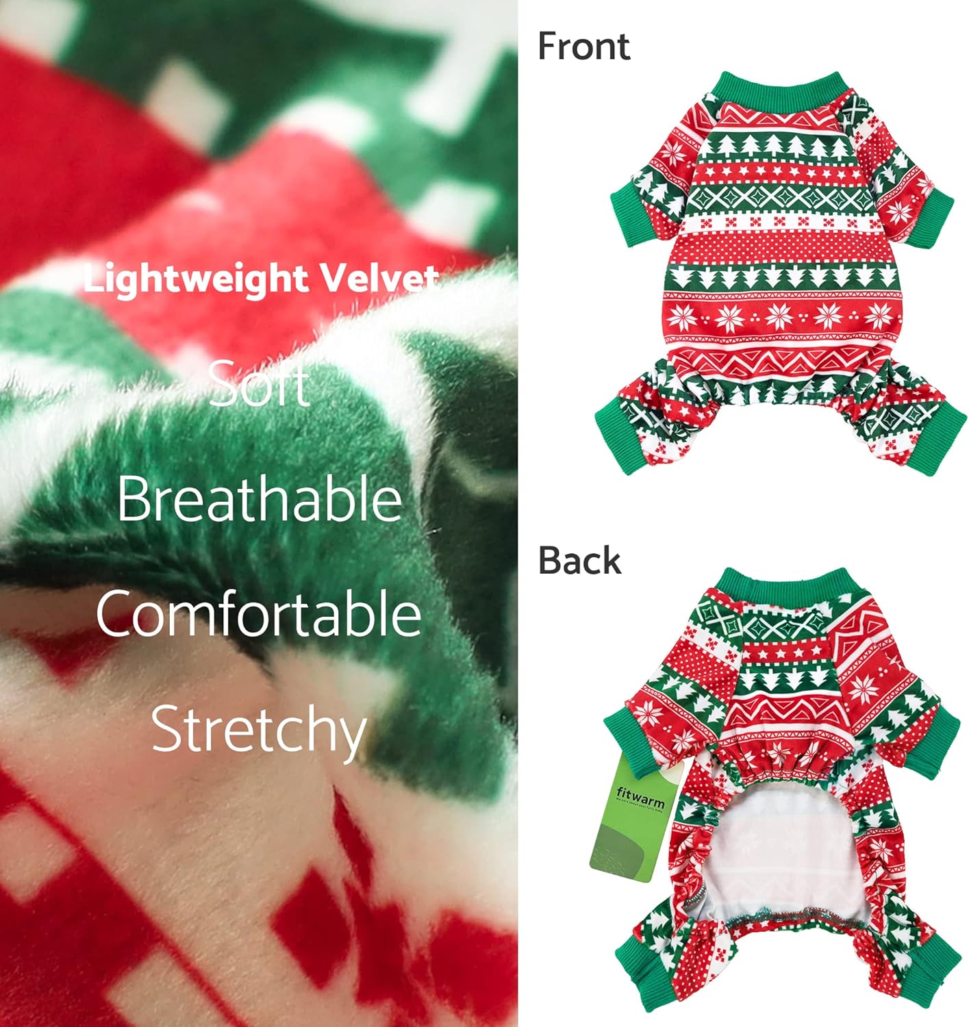 Fitwarm Dog Christmas Outfit, Dog Pajamas, Dog Winter Clothes for Small Dogs Boy Girl, Pet Ugly Sweater, Cat Costume, Red Green, Large