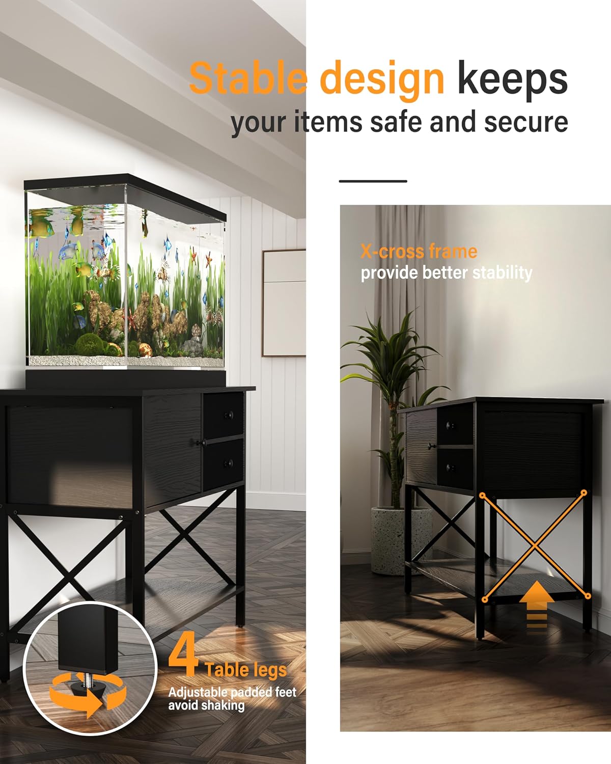 Fish Tank Stand 40 Gallon: Sturdy Aquarium Stand with Accessories Storage - Metal Tank Stands Table for 40-50 Gallon Reptile Breeder Turtle Terrarium - 36.6"x18.8" Weight Capacity 660 lbs