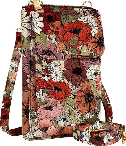 Cute Crossbody Purse Cell Phone Bags for Women - Leather Cellphone Wallet Purse with Handle Rope and Adjustable Shoulder Rope