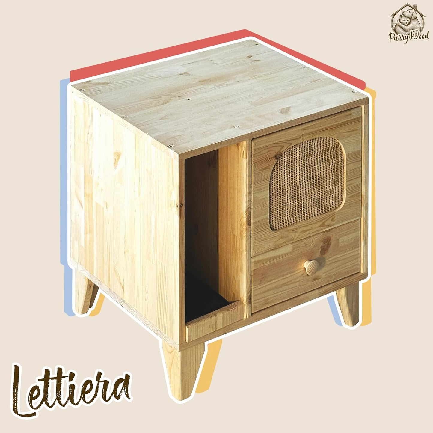 Cat Litter Box | Hidden Litter Box Furniture with Removable Divider | Wooden Cat Washroom Furniture | Indoor Cats House (Natural)