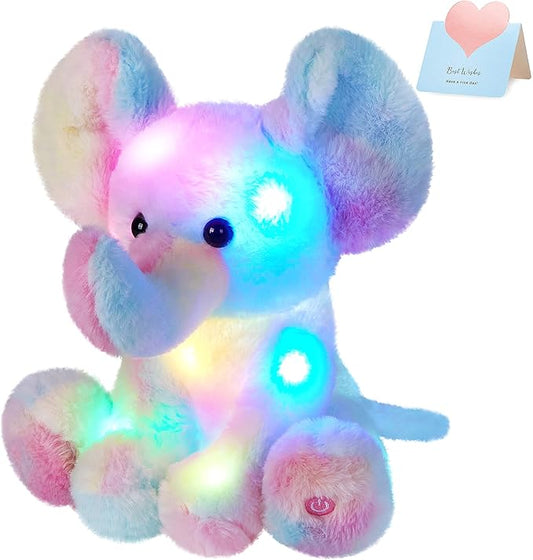 Glow Guards Light up Rainbow Elephant Stuffed Animal,Soft Glowing LED Wildlife Animal Plush Toy with Night Lights &Lullaby,Ideal Gift Birthday Children's Day for Toddler Kids,12''
