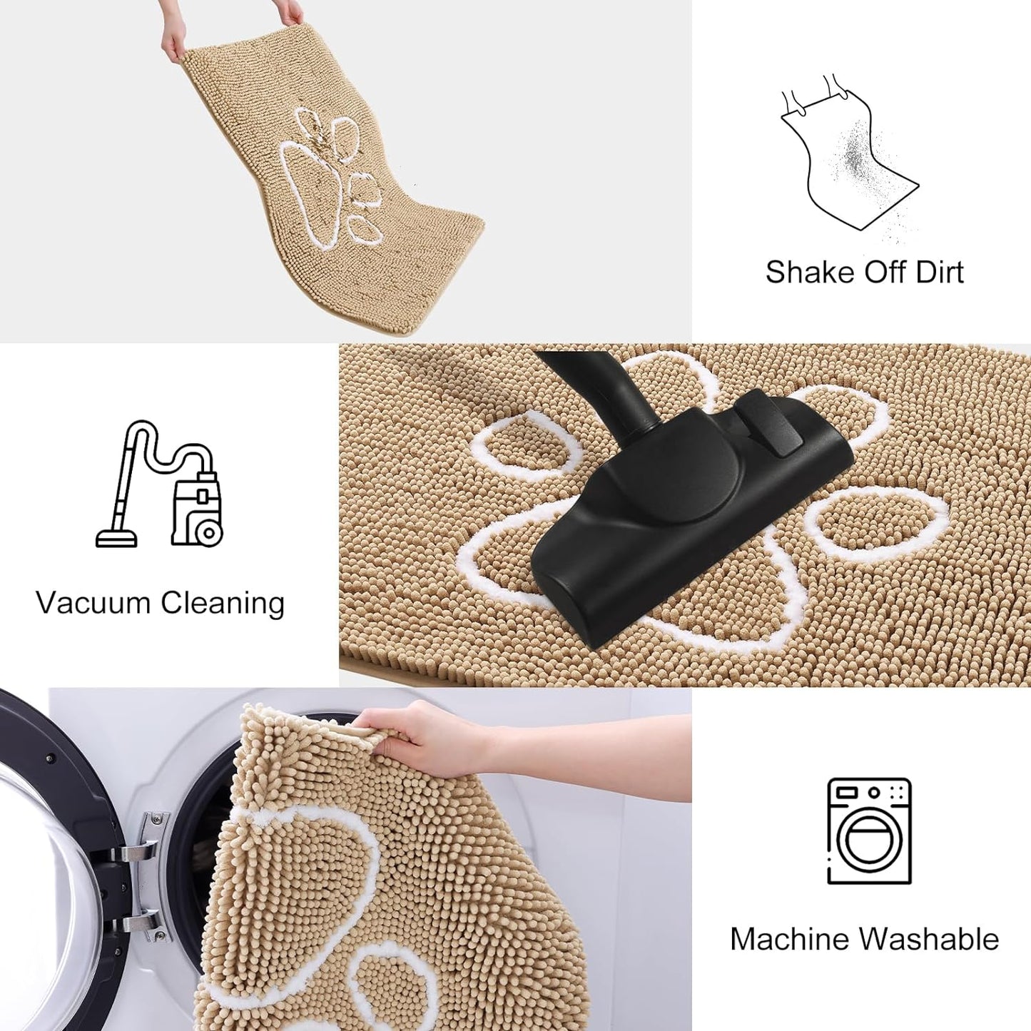 Smiry Dog Door Mat for Muddy Paws, Absorbent Dirt Trapper Non Slip Quick Dry Washable Chenille Mat for Mud Dogs, Entry Rug for Indoor and Outdoor (40x32 Inches, Beige)