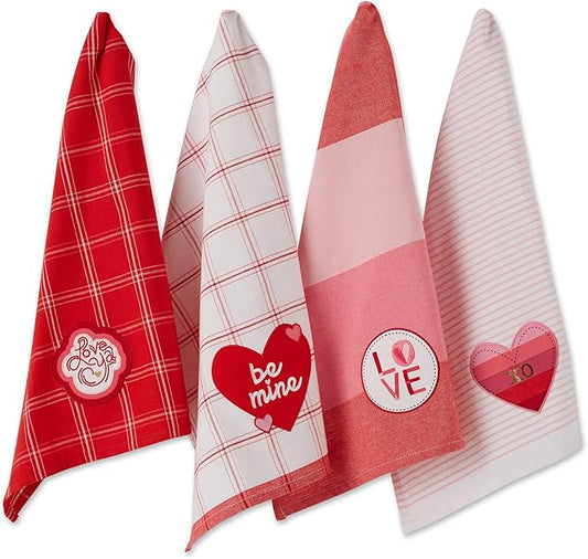 DII Valentine's Day Collection Kitchen, Dishtowel Set, 18x28, Love Assorted, 4 Piece