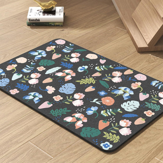 Pet Feeding Mat-Absorbent Dog Mat for Food and Water Bowl-No Stains Quick Dry Water Dispenser Mat-Dog Accessories Pet Supplies-Bowl for Messy Drinkers（DARKFLOWERS,17"x34"