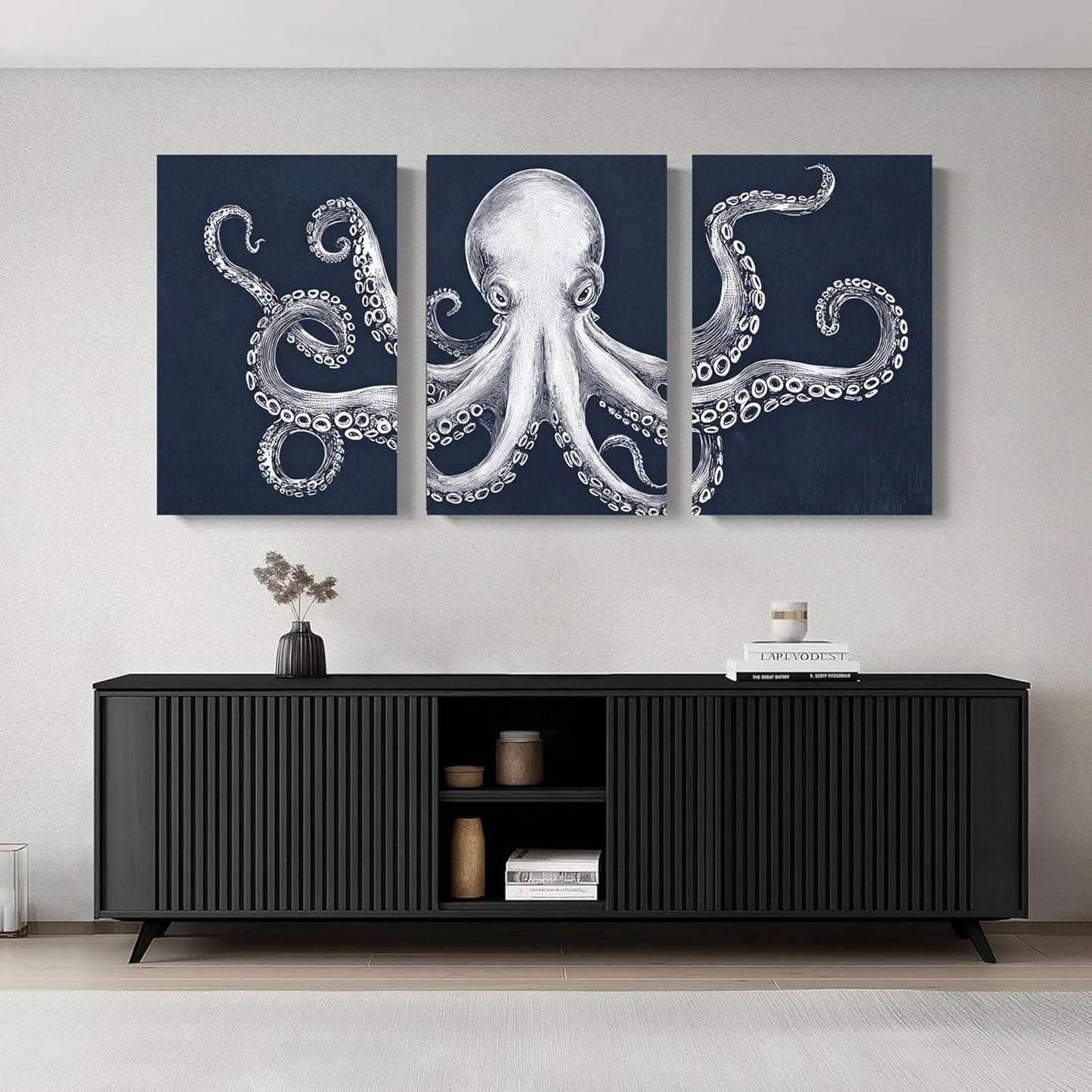 Octopus Wall Decor, Octopus Canvas Wall Art, Ocean Wall Decor,Sea Animal Canvas to Paint for Bathroom, Living Room, Bedroom (24" x 36" x 3 pcs)