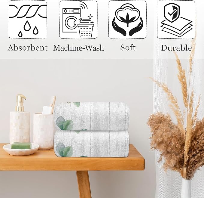 Green Eucalyptus Bouquet on White Board Bathroom Hand Towel Set of 2,Watercolor Eucalyptus Leaves Fingertip Kitchen Hand Towel,Soft Absorbent Decorative for Hotel Home Decor