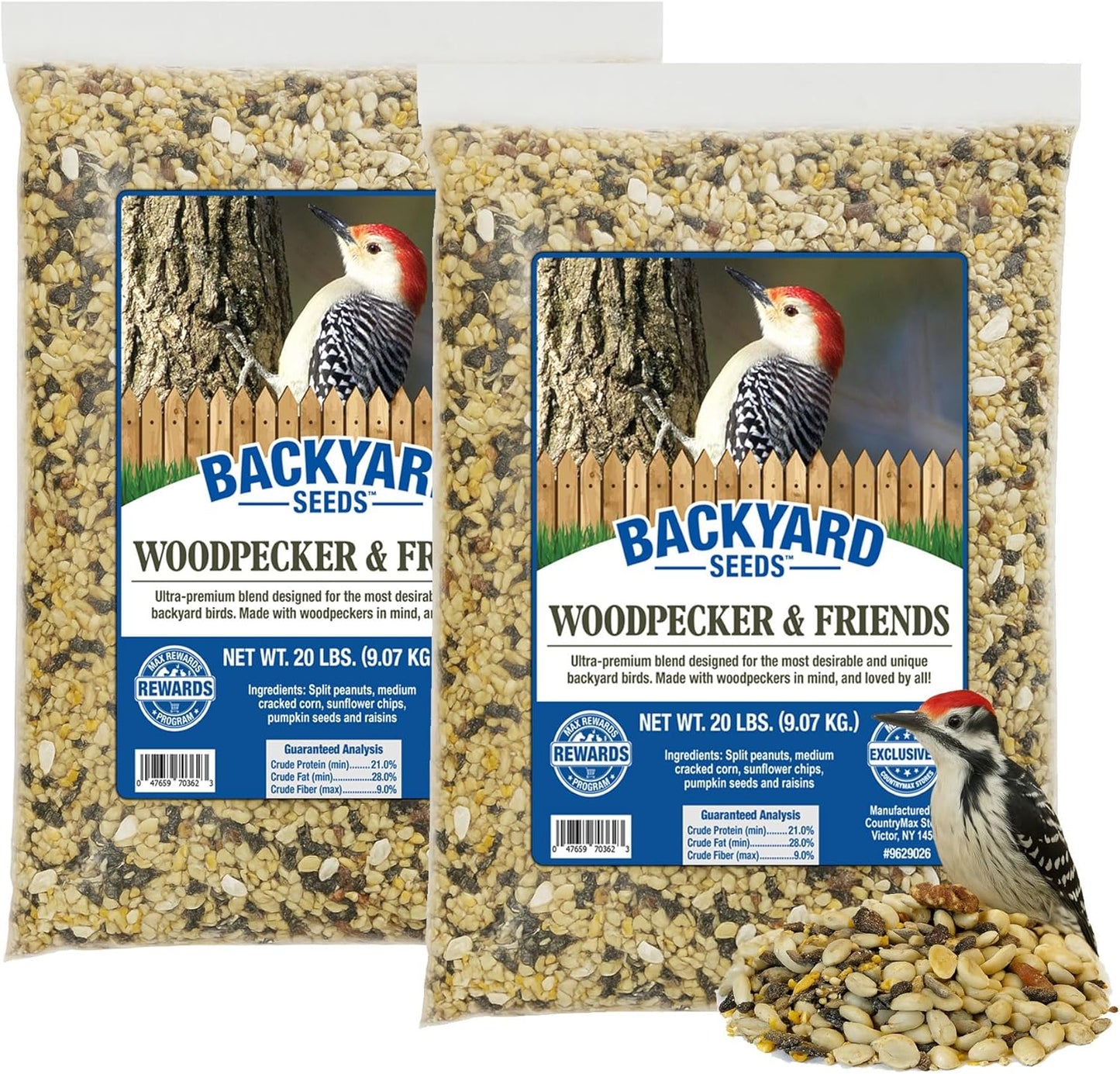 Backyard Seeds Woodpecker Shelled Peanuts Mixed Bird Seed with Sunflower Chips, Pumpkins, Raisins (40 Pounds)