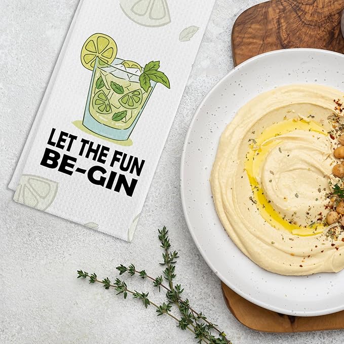 Funny Kitchen Dish Towel 'Let The Fun Be-Gin' Soft Dish Towels Funny Sayings Towels for Kitchen Decor Sweet Housewarming Gifts Novelty Birthday Gifts for Women Men Host Hostess Chef Friend