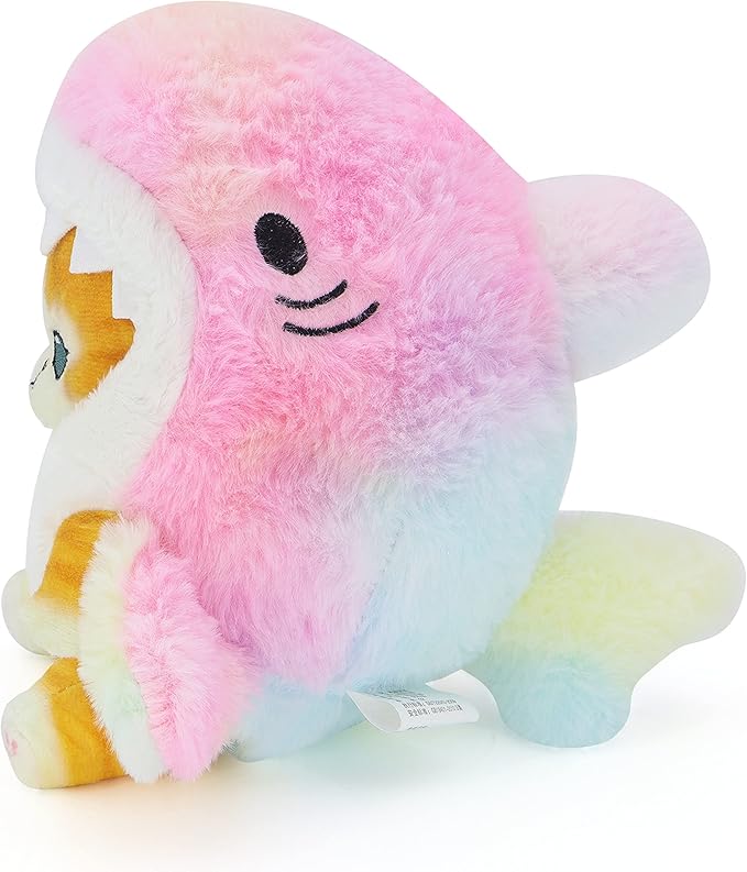 Kawaii Shark Cat Plush Toy Stuffed Animal Doll, Soft Pillow for Boys & Girls (Tie-dye Shark cat, 20cm/7.8in)