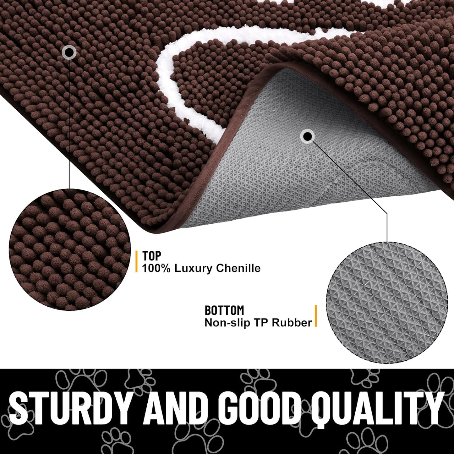 Smiry Dog Door Mat for Muddy Paws, Absorbent Dirt Trapper Non Slip Quick Dry Washable Chenille Mat for Mud Dogs, Entry Rug for Indoor and Outdoor (30x20 Inches, Brown and White)