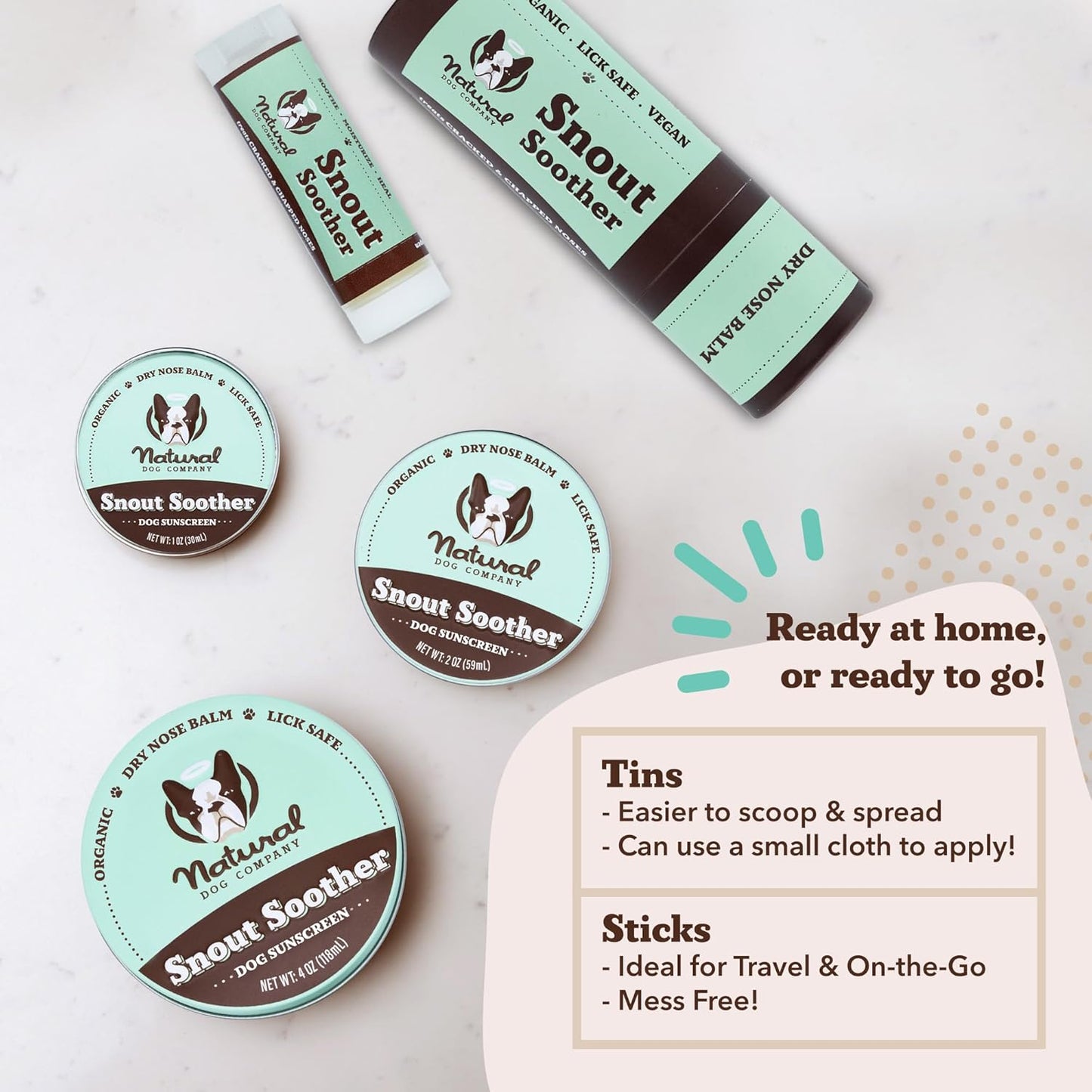 Natural Dog Company Snout Soother, Dog Nose Balm, Wax & Cream for Dry, Cracked Noses, Heals & Moisturizes with Shea Butter & Coconut Oil, Lick-Safe Nose Butter, Made in USA, 2 oz. Stick